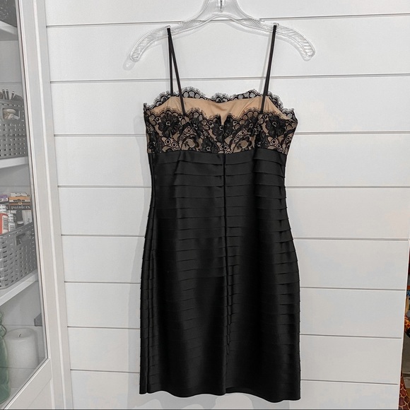 JS Collections | spaghetti strap mini cocktail bandage style dress with lace - Picture 2 of 3